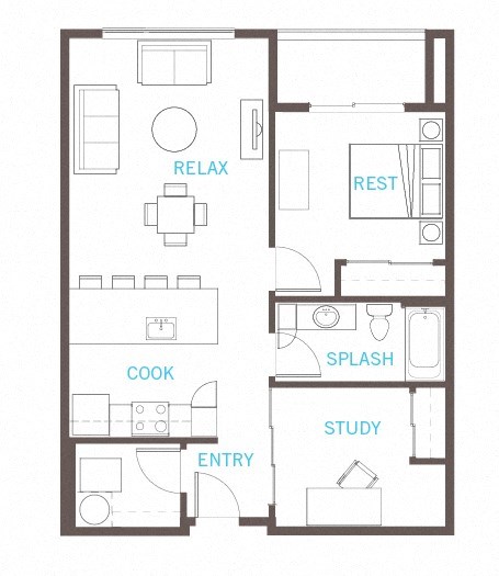 one bedroom, one bath, plus den A25 floor plan at Vue 22 Apartments